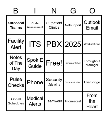 Switchboard Bingo Card