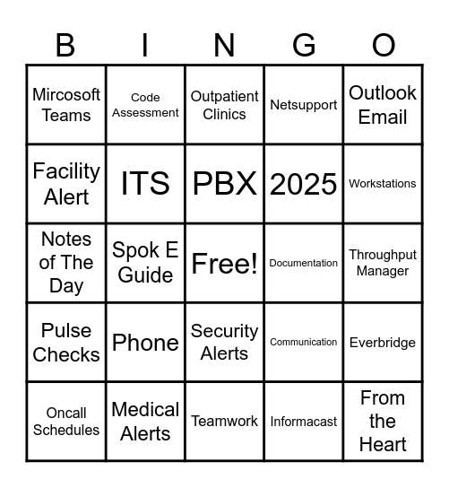 Switchboard Bingo Card