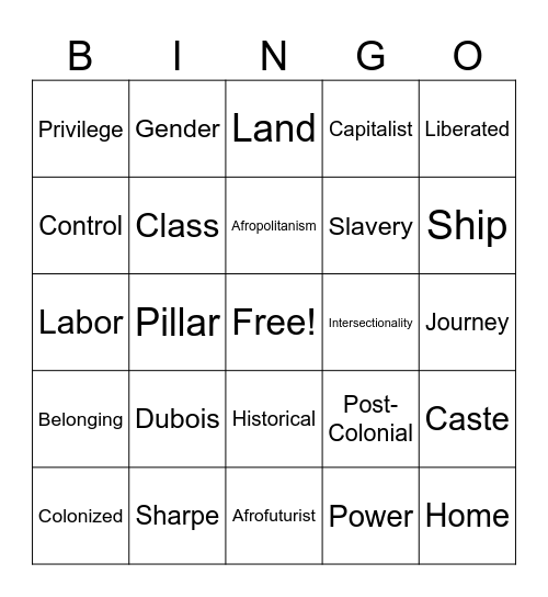 Black Atlantic Bingo Card