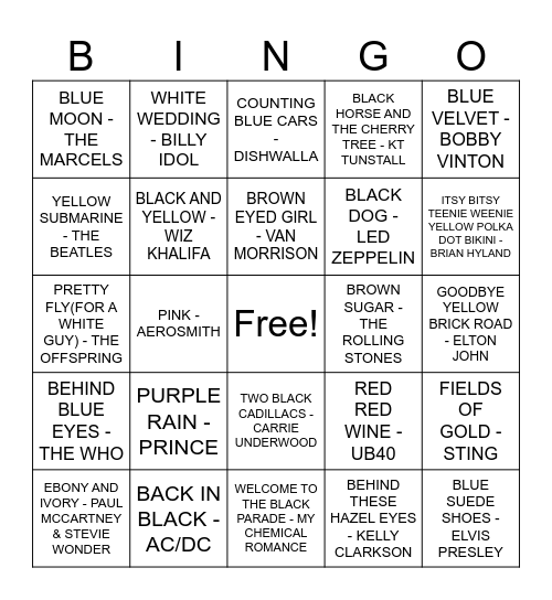 PAINT THE TOWN TUNES Bingo Card