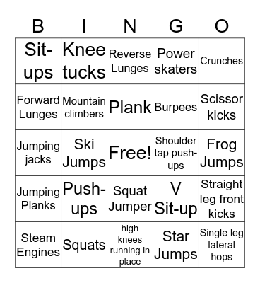 9th grade fitness bingo Card