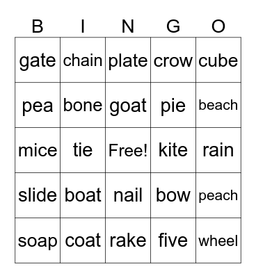 Long Vowel Word Families Bingo Card