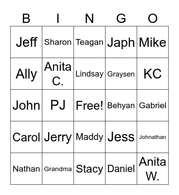 Family Fun Bingo Card