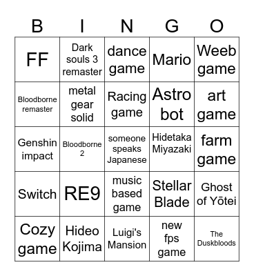 State Of Play Japan Bingo Card