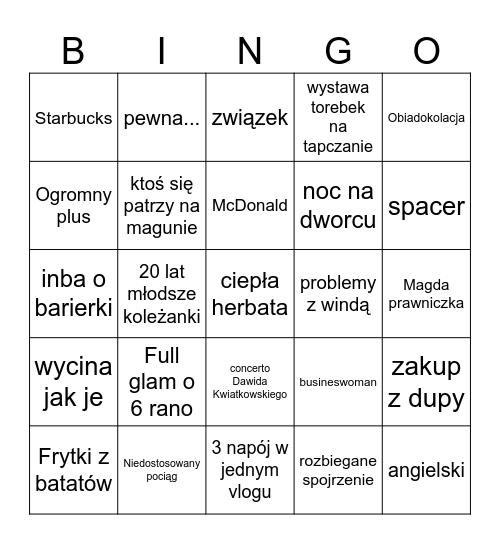 Pewne filmiki Bingo Card