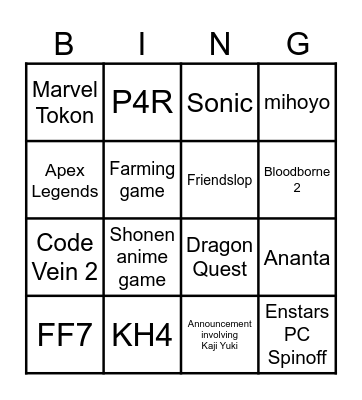 State of Play Japan Bingo Card