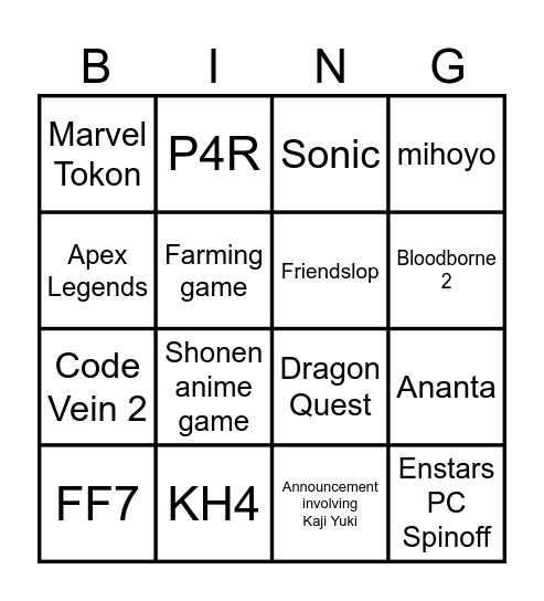 State of Play Japan Bingo Card