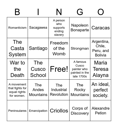 The Bolivarian Revolutions Bingo Card