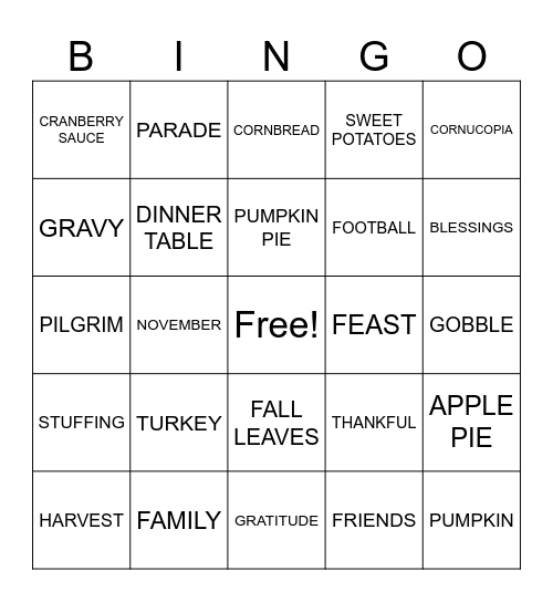 November Bingo Card