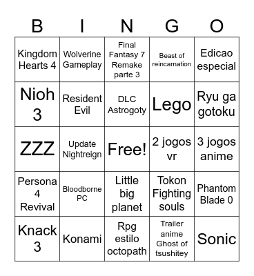 State of Play Bingo Card