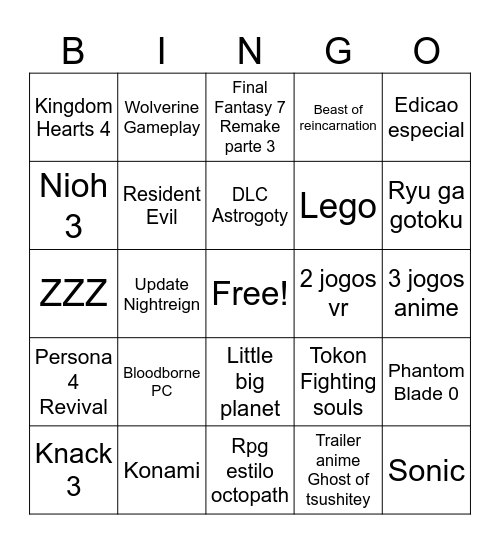 State of Play Bingo Card