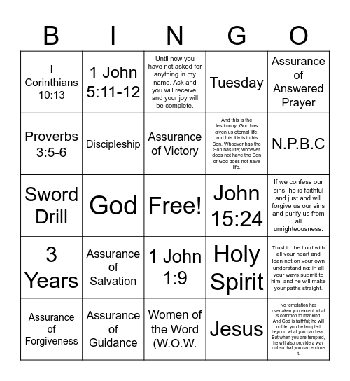 Assurance Bingo Card