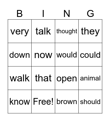 Tricky Words Bingo Card
