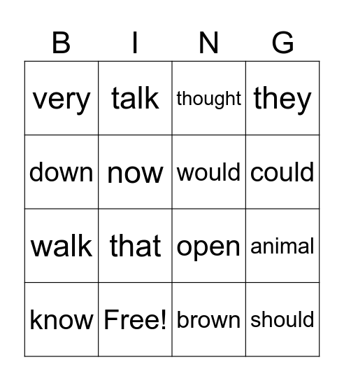 Tricky Words Bingo Card