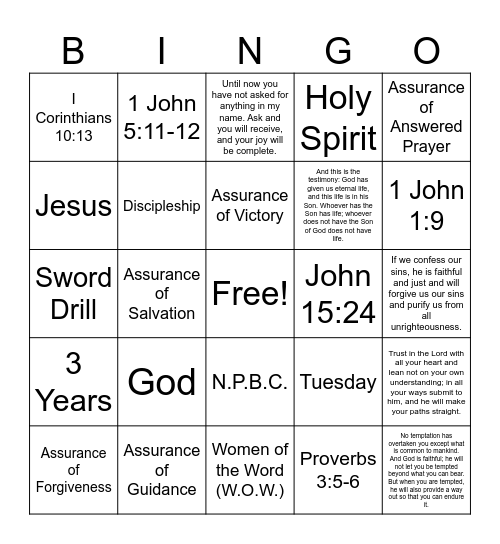 Assurance Bingo Card
