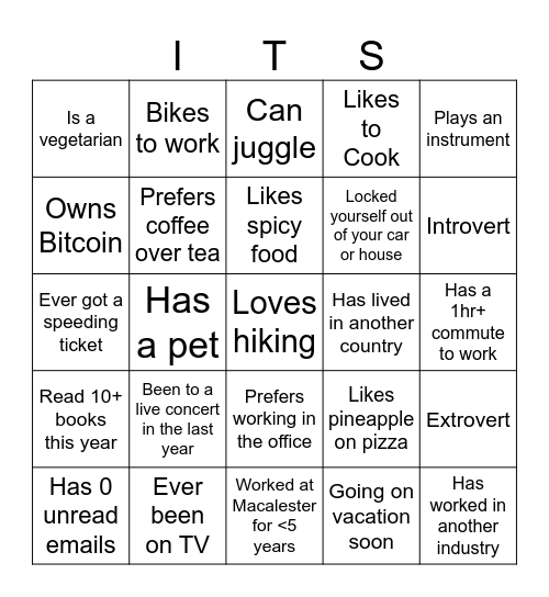 Mac ITS GTKY Bingo Card