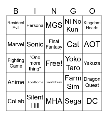 SONY STATE OF PLAY Bingo Card