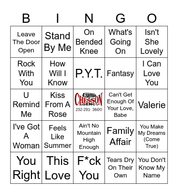 R&B Bingo Card