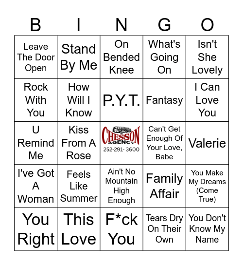 R&B Bingo Card