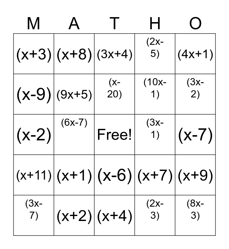 MATHO Bingo Card
