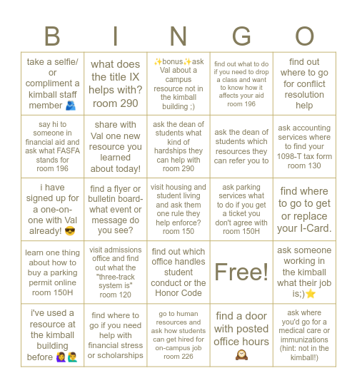 kimball building resource BINGO! Bingo Card