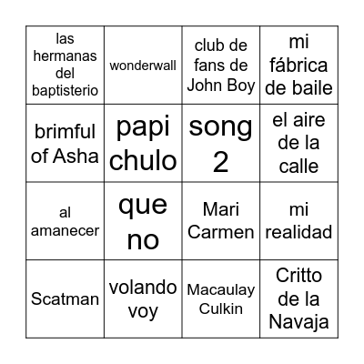 The Puretas Bingo Time Bingo Card