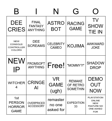 STATE OF PLAY Bingo Card