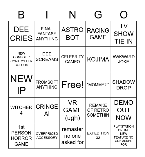 STATE OF PLAY Bingo Card