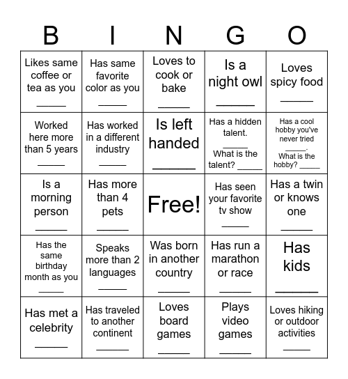 ACOC/TAY Bingo Card