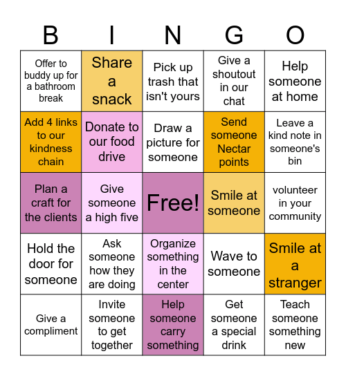 Franklin- Kindness Bingo! Bingo Card