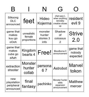 State of play Bingo Card