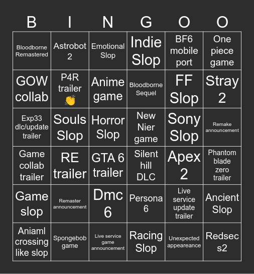 State of play Bingo Card