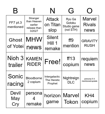 State of play 11/11 Bingo Card