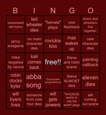 ~stranger things season five~ Bingo Card