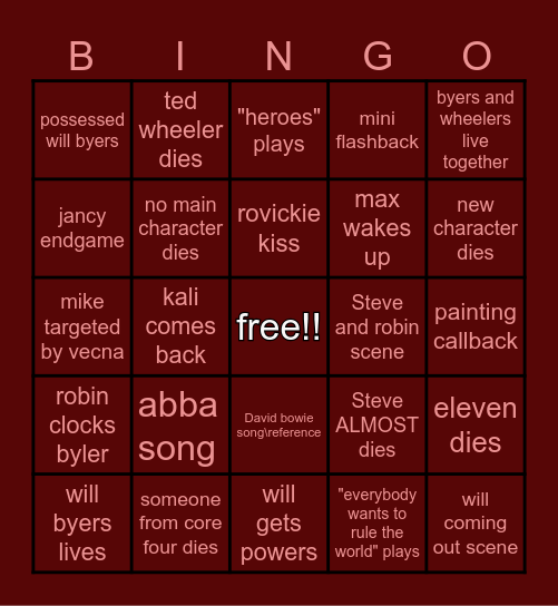 ~stranger things season five~ Bingo Card