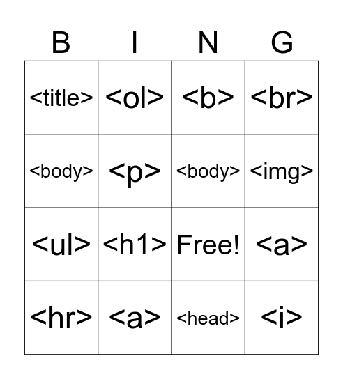 Untitled Bingo Card