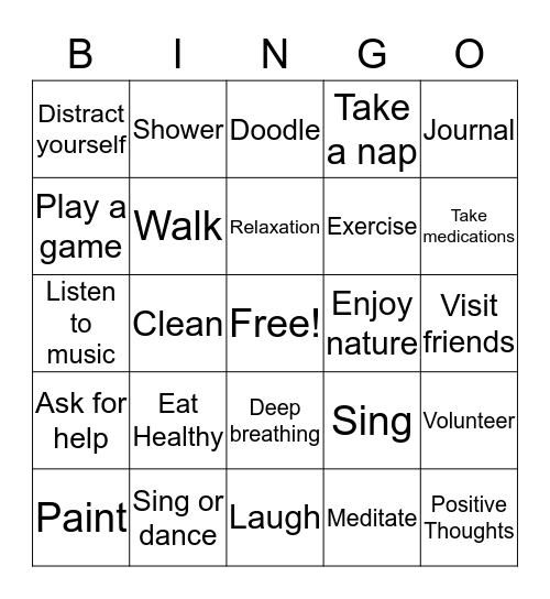 Stress Management Bingo Card