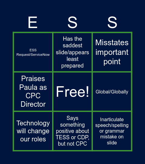 LH ESS Meeting BINGO Card