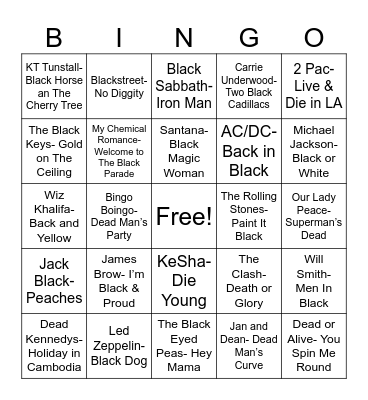 Radio Bingo "Black" "Death" Bingo Card