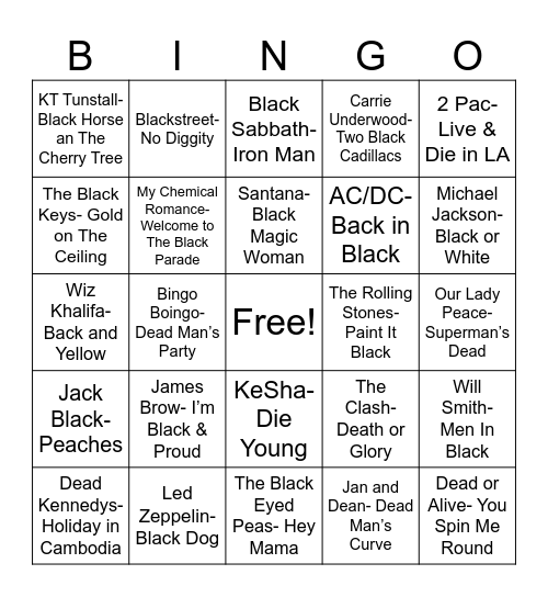Radio Bingo "Black" "Death" Bingo Card
