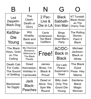 Radio Bingo "Black" "Death" Bingo Card