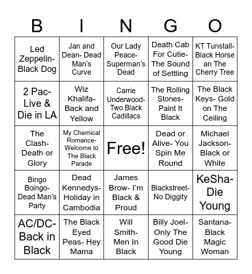 Radio Bingo "Black" "Death" Bingo Card