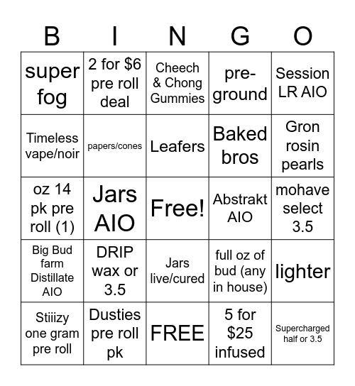 JARS CANNABIS Bingo Card
