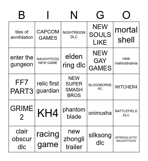 GAME AWARDS Bingo Card