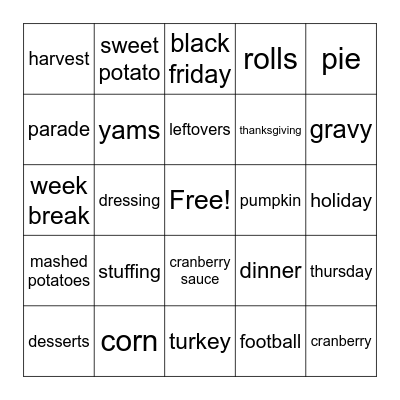 Thanksgiving Bingo Card