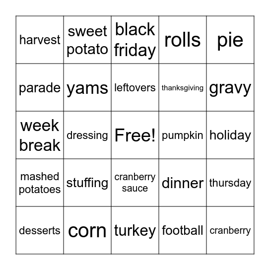 Thanksgiving Bingo Card