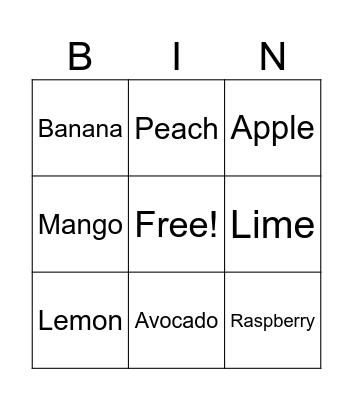 FRUITS Bingo Card
