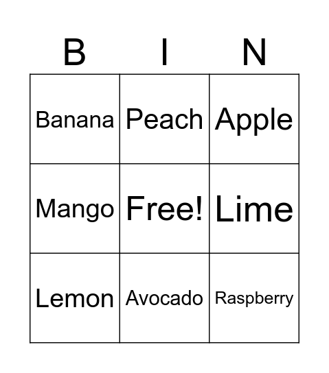 FRUITS Bingo Card