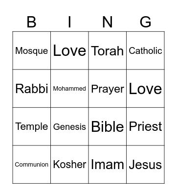 Interfaith Kids Bingo Card