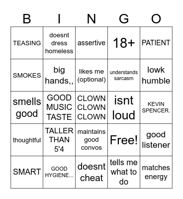 mius type!!!! Bingo Card